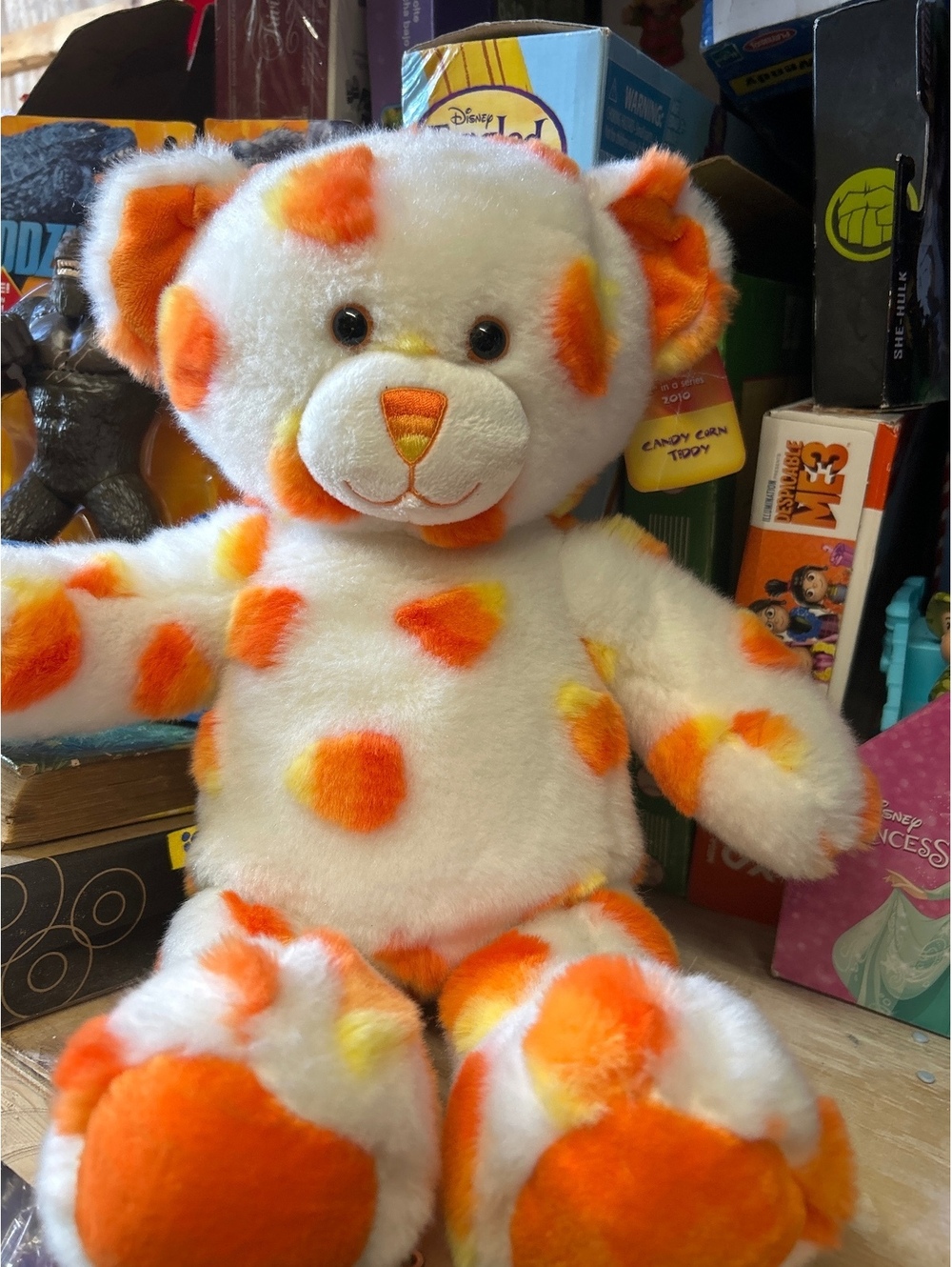 Candy Cane Teddy Plush Bear Orange and Yellow Spots